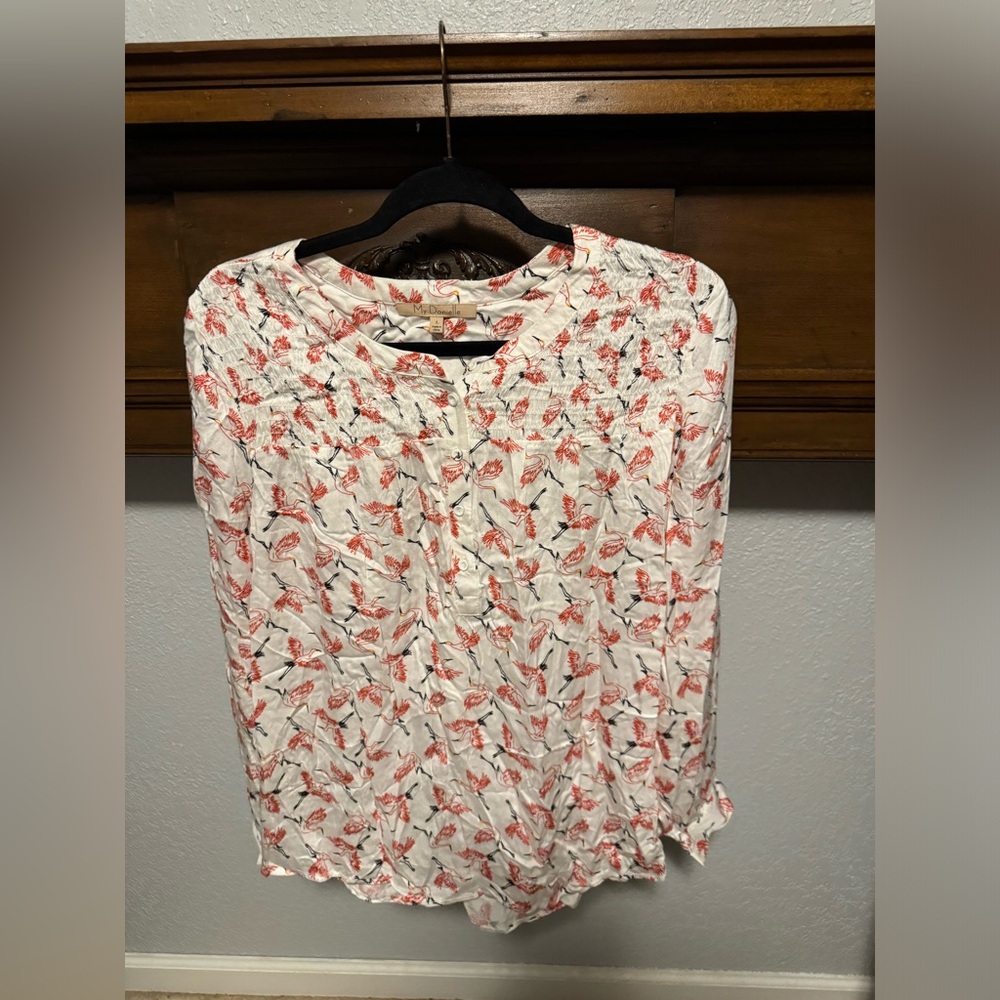 Red and White Ruffled Blouse with Peter Pan Collar